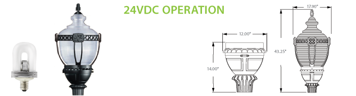 24VDC Solar Compatible Induction Post Top Acorn Lighting