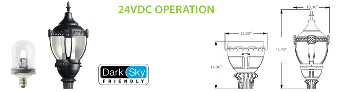 24VDC Solar Compatible Induction Post Top Acorn Lighting