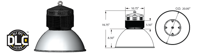 LED - 20" Aluminum Low / High Bay Fixture - 120W