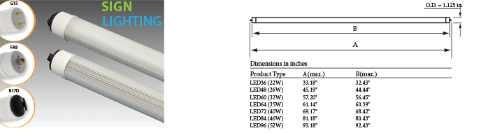 LED T8 Sign Lamps - T12 Retrofit