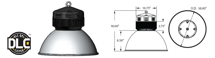 LED - 18" Aluminum Low Bay Fixture - 100W