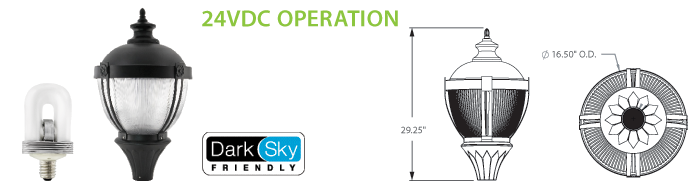 24VDC Solar Compatible Induction Post Top Acorn Lighting