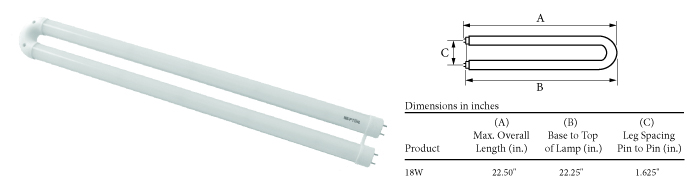 LED T8 U-Bend 1-5/8" Leg Spacing