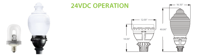 24VDC Solar Compatible Induction Post Top Acorn Lighting