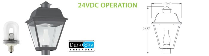 24VDC Solar Compatible Induction Post Top Acorn Lighting