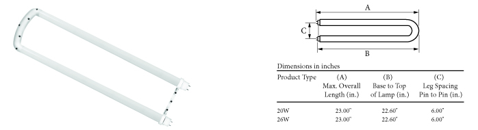 LED T8 - U-Bend 6" Leg Spacing
